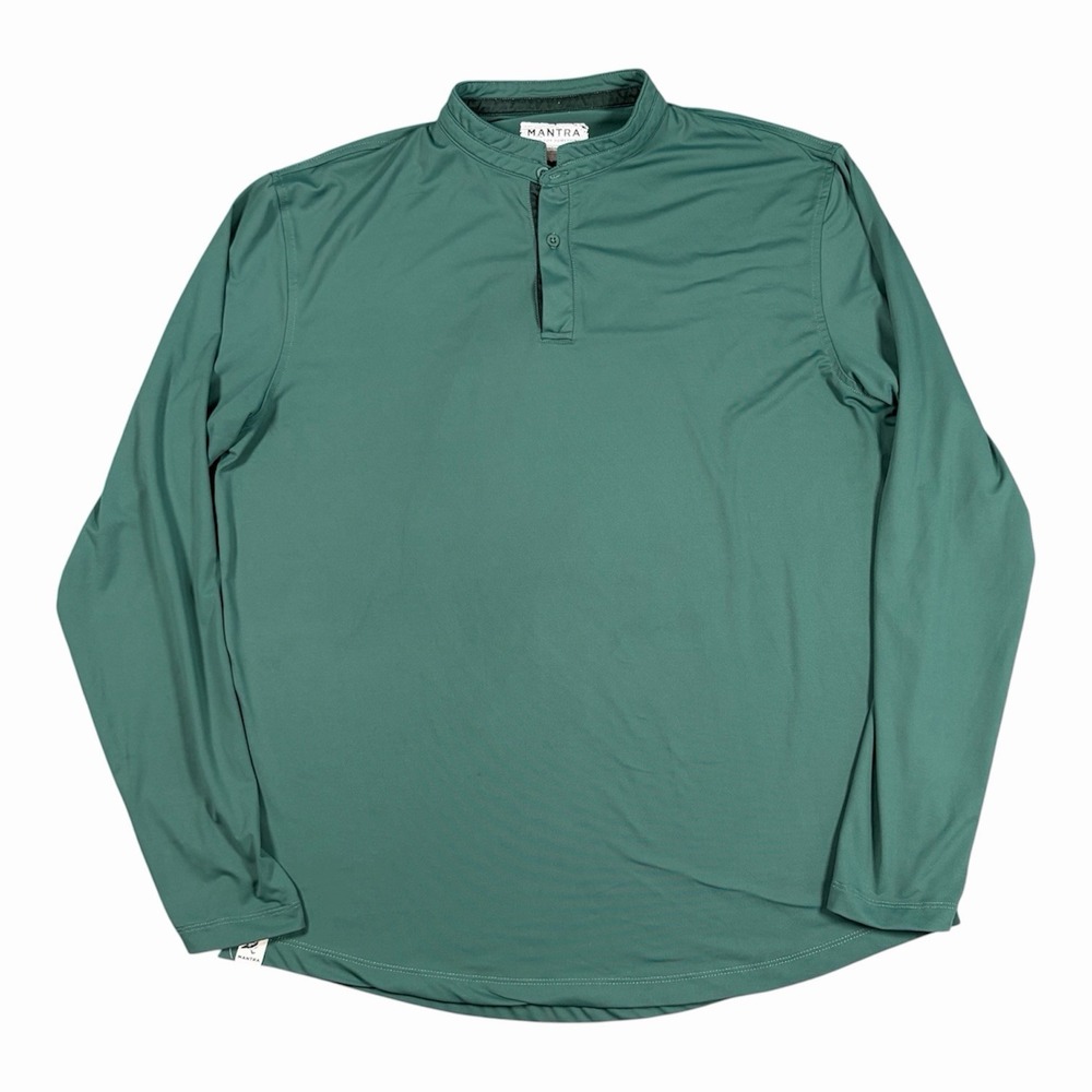 Mantra Polo Shirt Mens Green XL Long Sleeve Band Collar Golf Performance Preppy